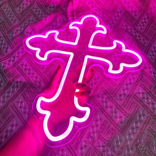 USB-Powered LED Neon Cross Sign